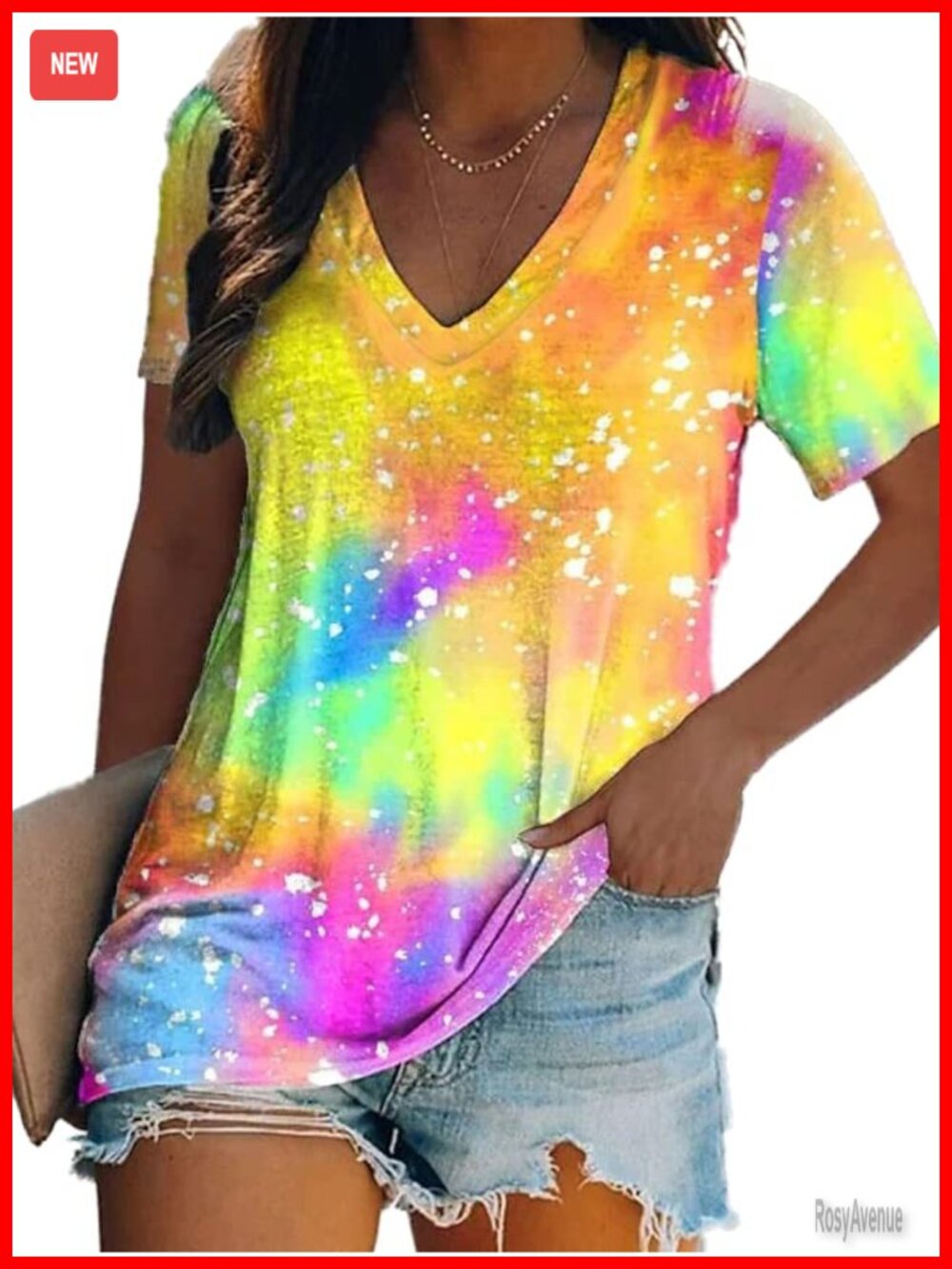 Women Tie Dye V Neck Shirt Casual Summer Tunic Top